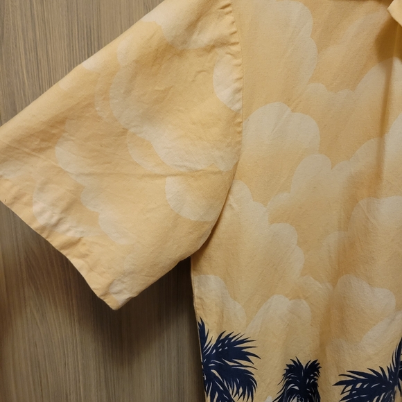 Vintage 90s Hawaiian Aloha Shirt Kolekole Peach Orange Navy Blue Palm Trees - Picture 9 of 16